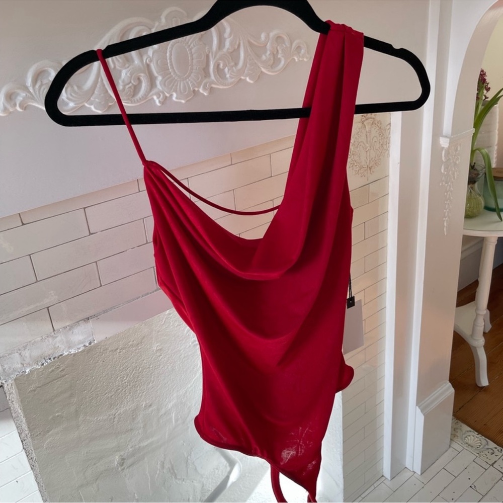 ASTR Red Slinky Cowl Neck Bodysuit